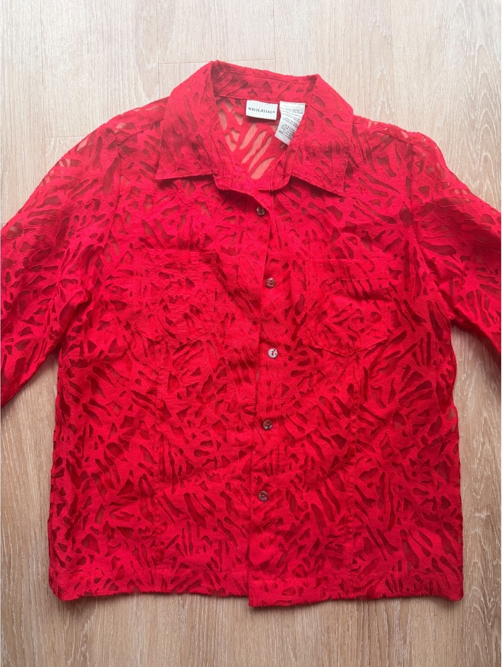White Stag Red Sheer Button-Up Blouse Size M